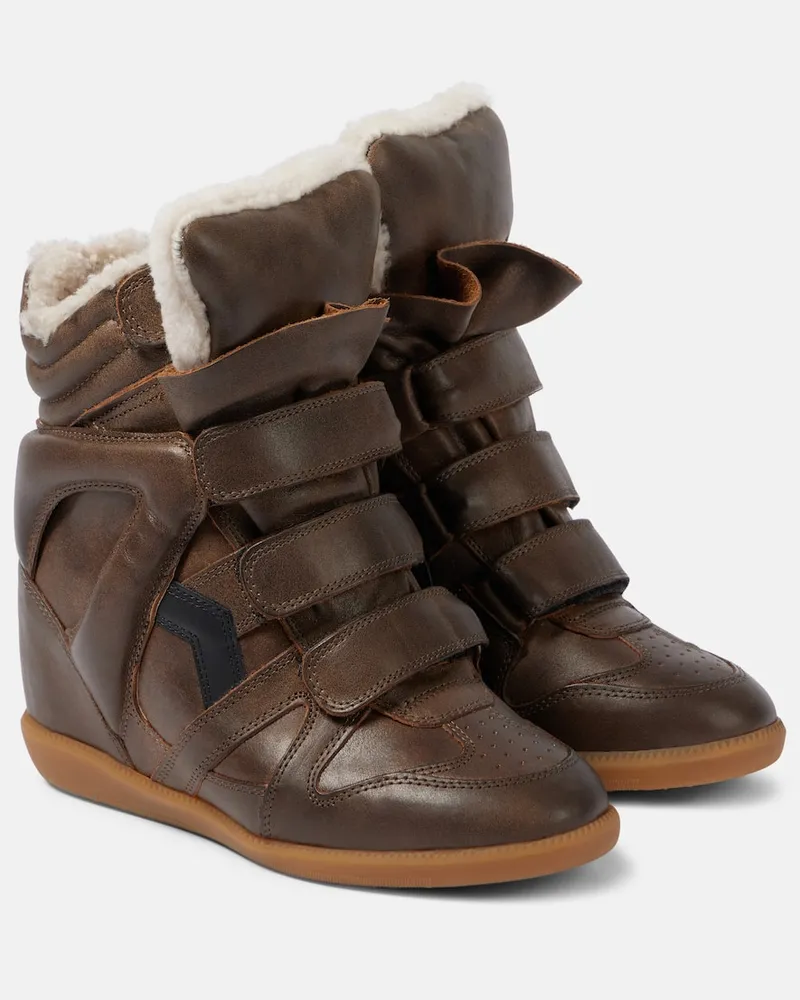 Isabel Marant Wedge-Sneakers Bekett 70 mit Shearling Braun