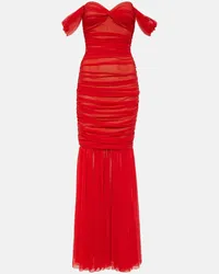 Norma Kamali Off-Shoulder-Robe Walter aus Mesh Rot