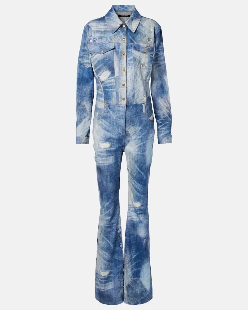 Roberto Cavalli Bedruckter Jumpsuit aus Denim Blau
