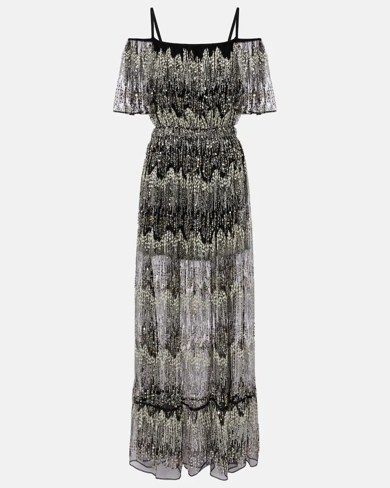 Paco Rabanne Verzierte Off-Shoulder-Robe Schwarz