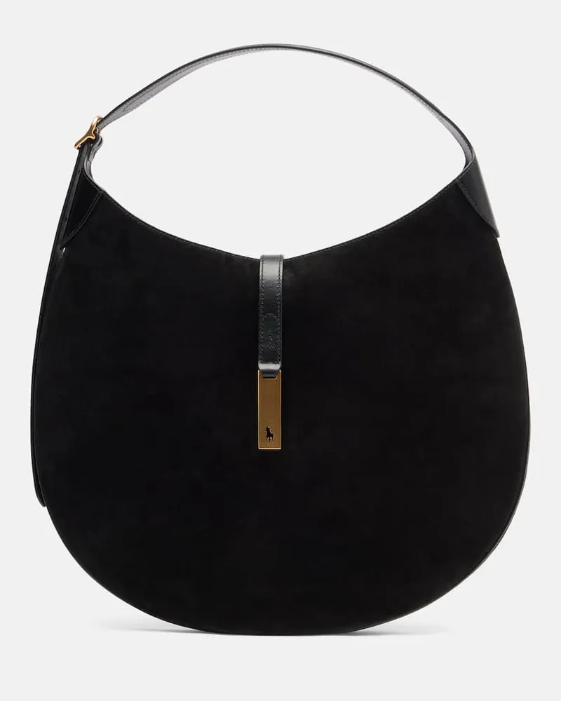 Ralph Lauren Schultertasche Large aus Veloursleder Schwarz