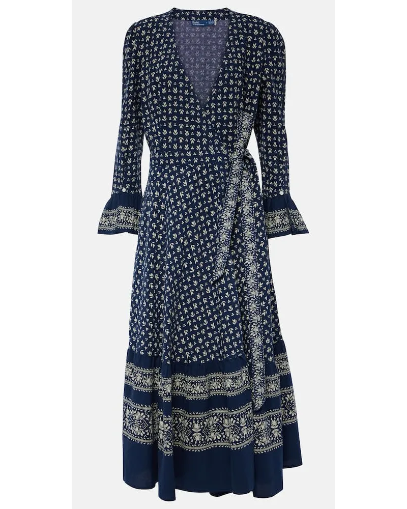 Ralph Lauren Bedrucktes Wickelkleid aus Baumwolle Blau