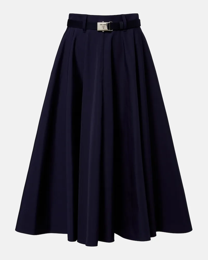 Prada Midirock aus Popeline mit Gürtel Blau