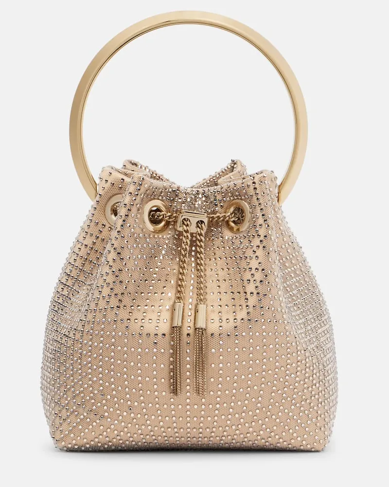 Jimmy Choo Verzierte Bucket Bag Bon Bon Small aus Satin Gold