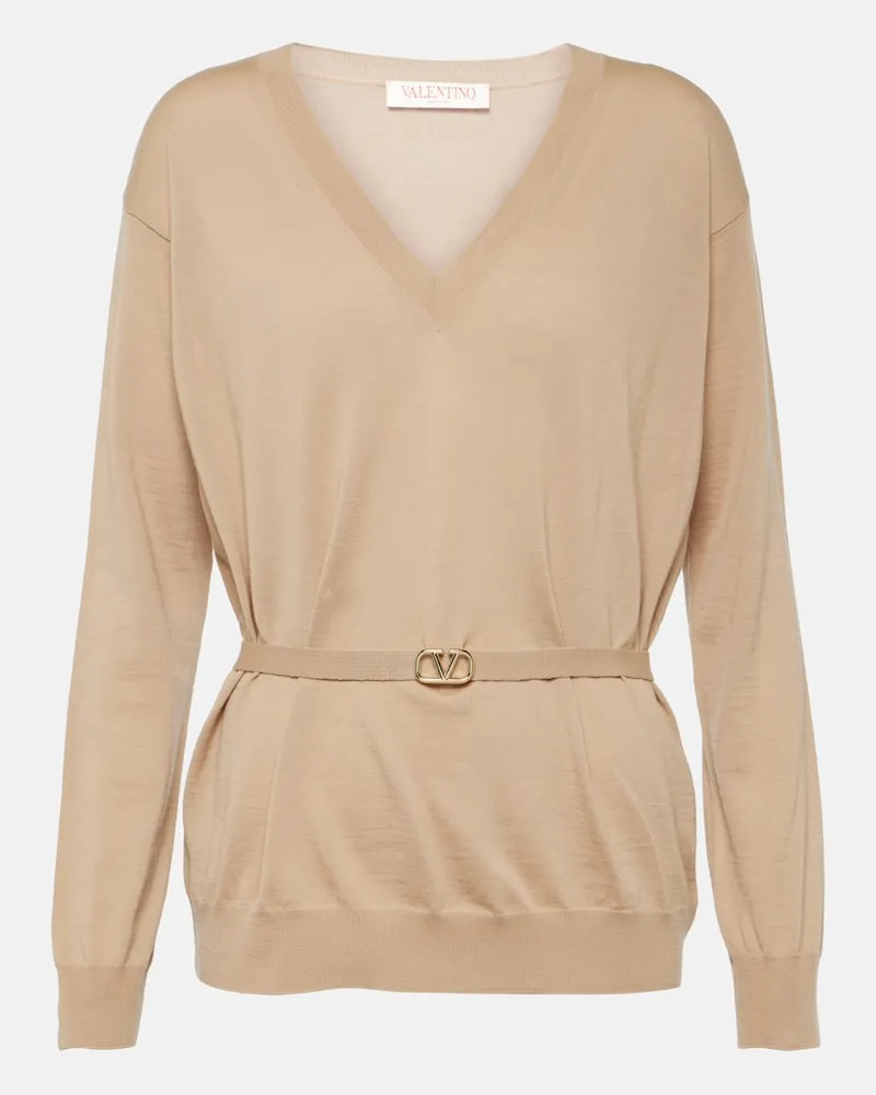 Valentino Garavani Pullover VLogo Signature aus Schurwolle Rosa