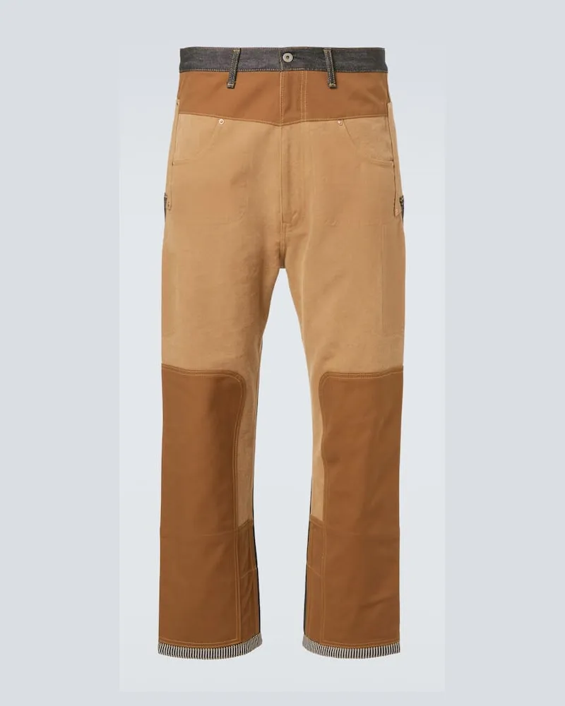 Junya Watanabe Gerade Hose aus Denim und Veloursleder Braun