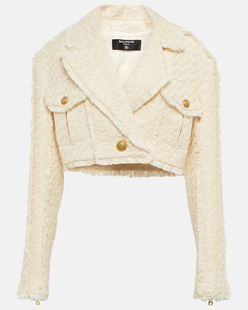 Balmain Cropped-Jacke aus Tweed Weiß
