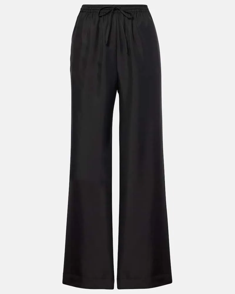 ASCENO Gerade Hose Aurelia aus Seiden-Twill Schwarz