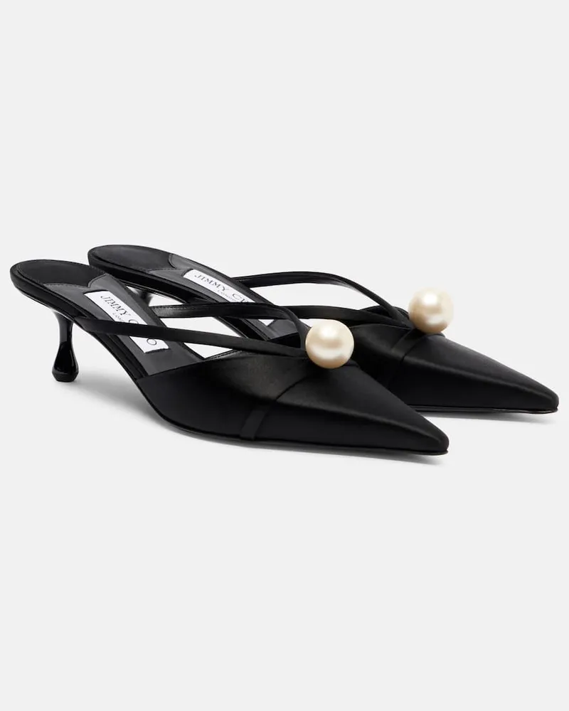 Jimmy Choo Verzierte Mules Sana 50 aus Satin Schwarz