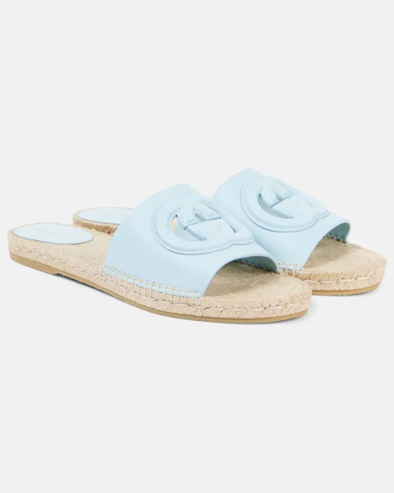Gucci Espadrille-Pantoletten GG aus Leder Blau