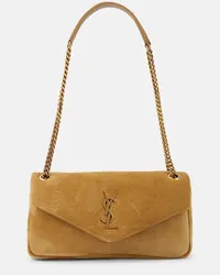 Saint Laurent Schultertasche Calypso Small aus Veloursleder Braun