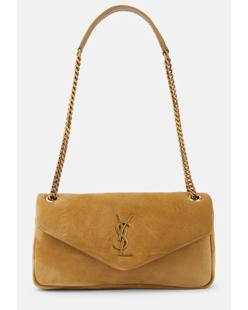 Saint Laurent Schultertasche Calypso Small aus Veloursleder Braun