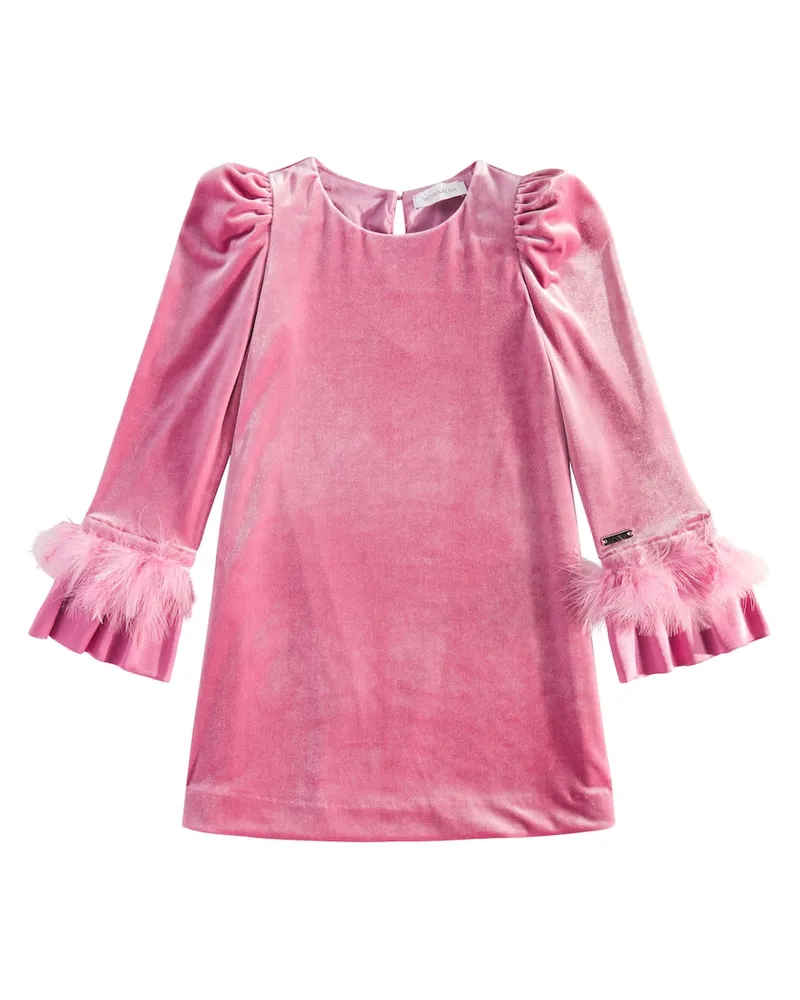 Monnalisa Kleid aus Chenille mit Faux Feathers Pink