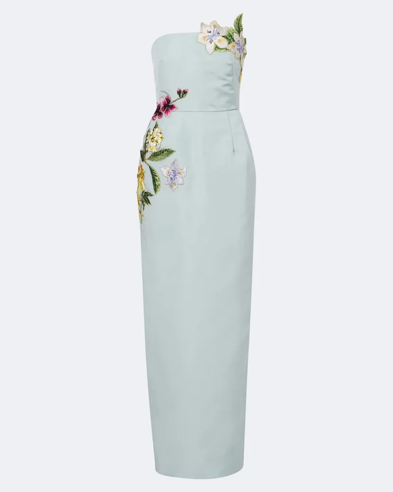 Oscar de la Renta Bestickte Bustier-Robe aus Seidensatin Multicolor