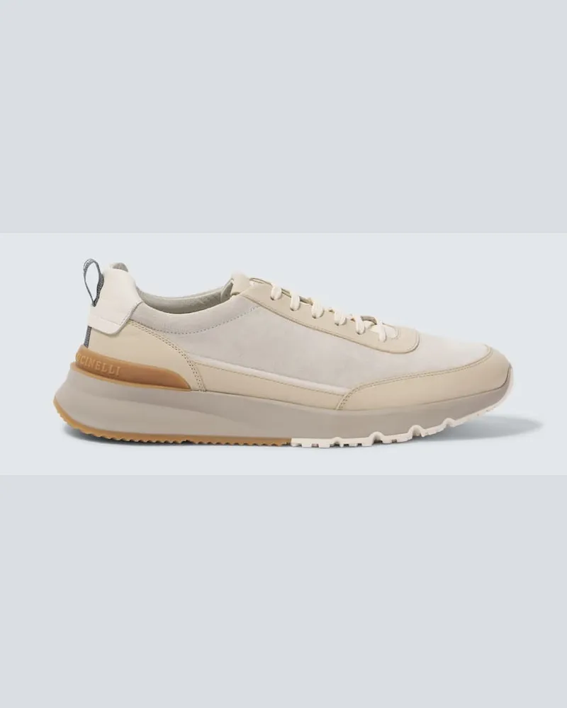 Brunello Cucinelli Sneakers aus Veloursleder und Leder Beige