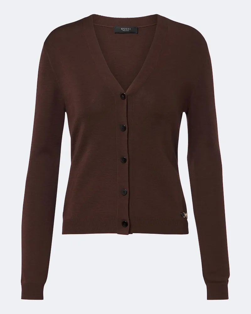 Gucci Cardigan Horsebit aus Wolle Braun
