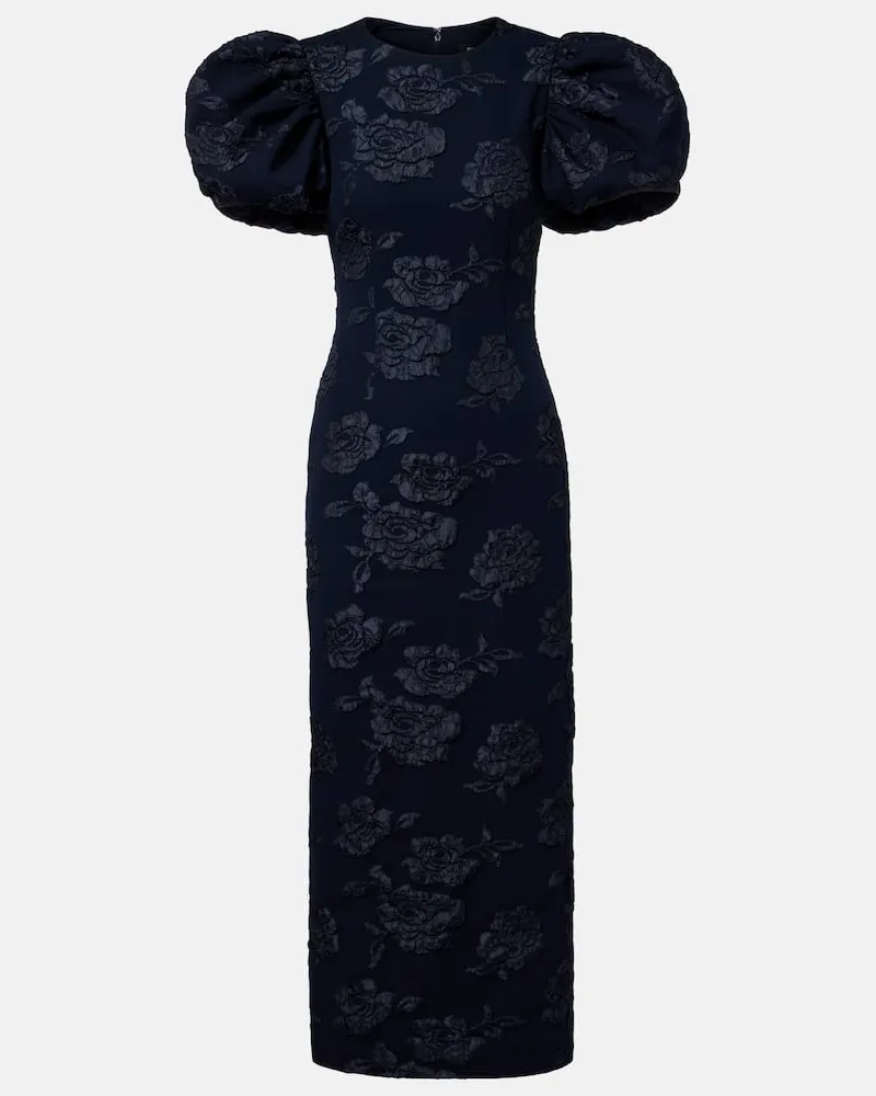 ROTATE Birger Christensen Midikleid Ruby aus Jacquard Blau