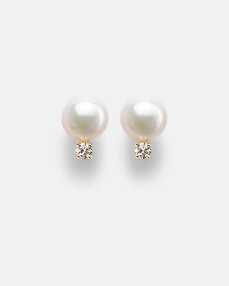 Mikimoto Ohrringe aus 18kt Gelbgold mit Diamanten und Akoyaperlen Weiß