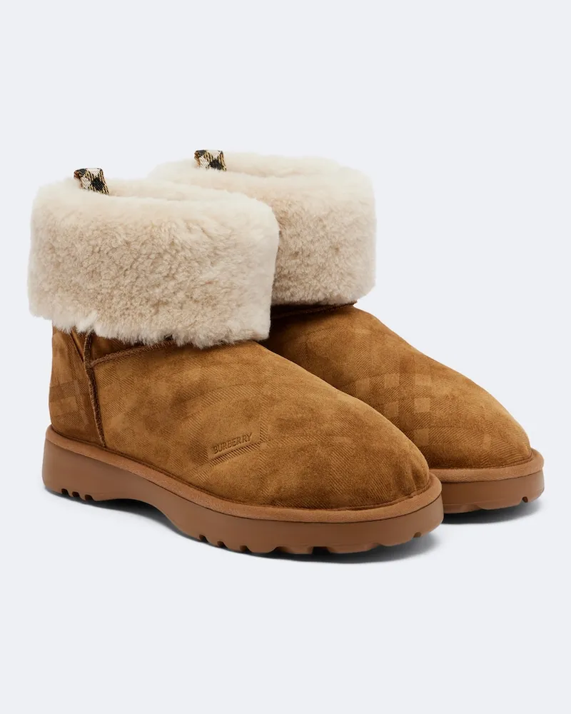 Burberry Ankle Boots aus Veloursleder mit Shearling Braun
