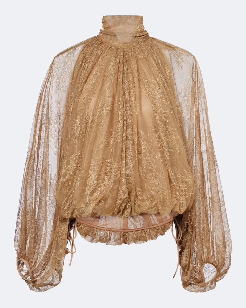 De La Vali Bluse Elunara aus Spitze Braun