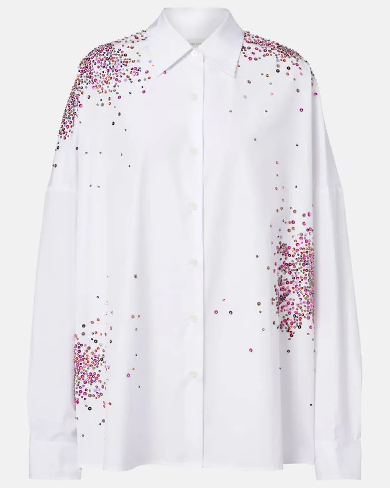 Dries van Noten Oversize-Hemd aus Baumwolle mit Pailletten Weiß