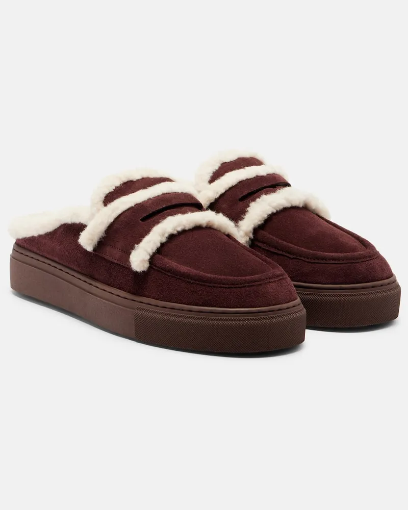 INUIKII Slippers aus Veloursleder mit Shearling Braun