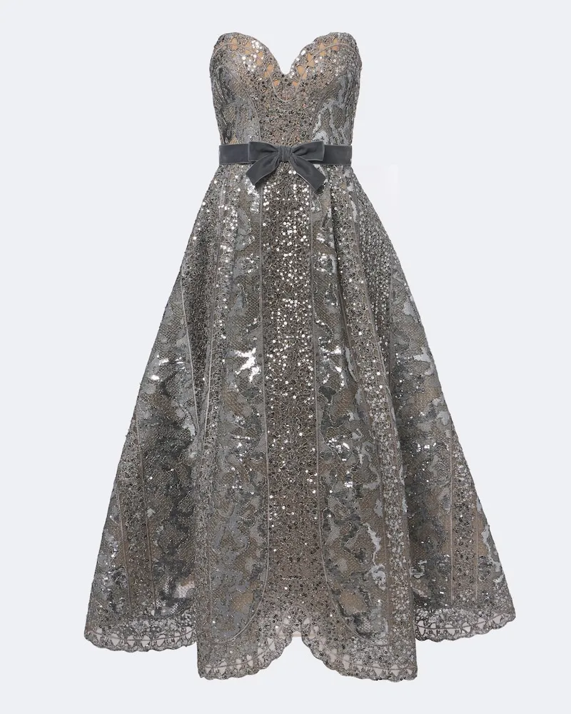 Elie Saab Bustier-Kleid aus Tüll mit Pailletten Silber