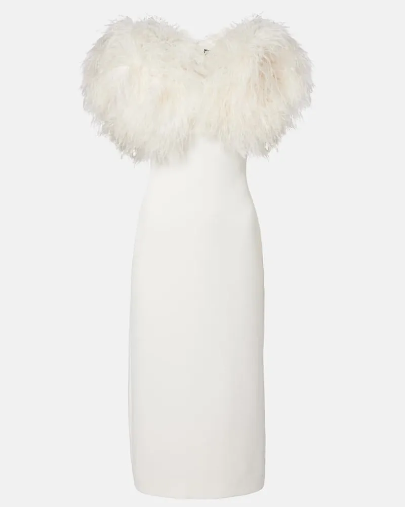 David Koma Cocktailkleid mit Federn Weiß