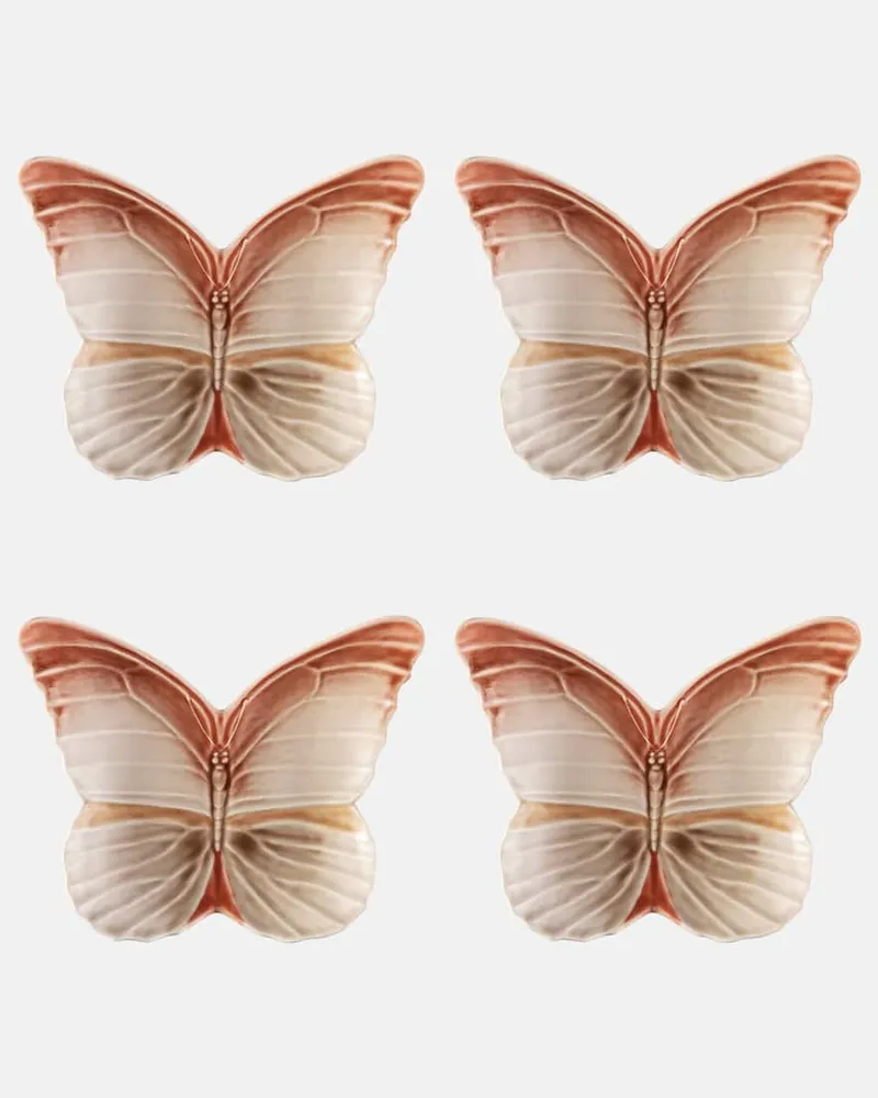 Bordallo Pinheiro Set Cloudy Butterflies aus vier Brottellern by Claudia Schiffer Rot
