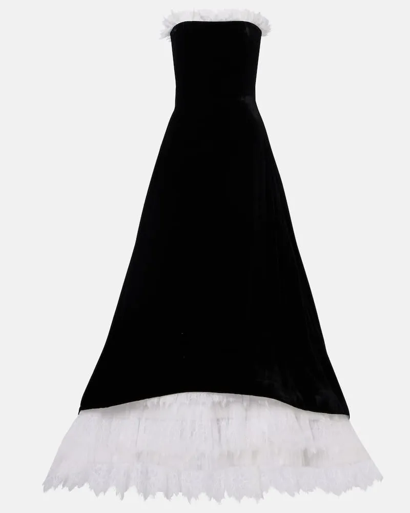 COSTARELLOS Bustier-Robe Laurette aus Samt mit Spitze Schwarz