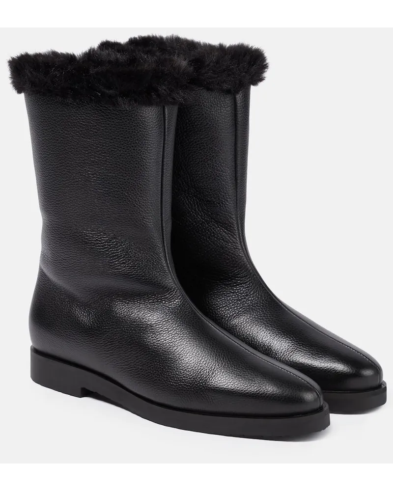 Totême Stiefel aus Leder mit Faux Fur Schwarz