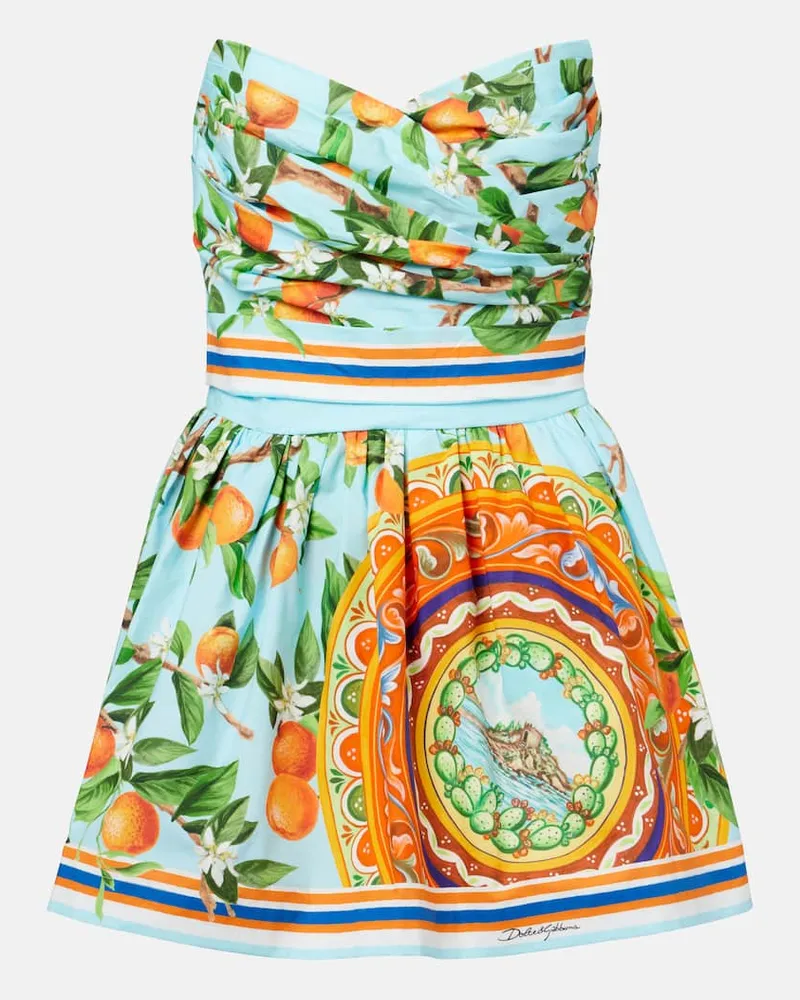 Dolce & Gabbana Bedrucktes Bustier-Kleid Taormina aus Baumwolle Multicolor
