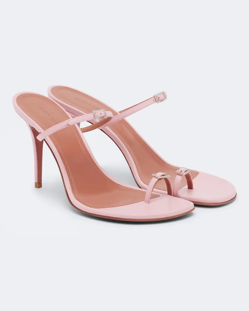 Amina Muaddi Sandalen Adut aus Leder mit Kristallen Rosa