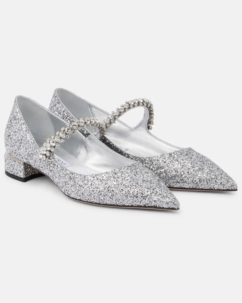 Jimmy Choo Verzierte Mary-Jane-Ballerinas Bing 25 mit Glitter Silber