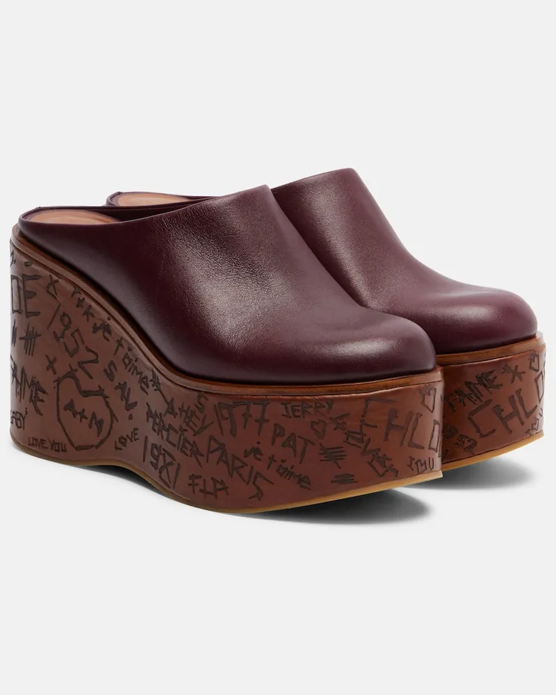 Chloé Chloé Plateau-Mules aus Leder Burgunderrot