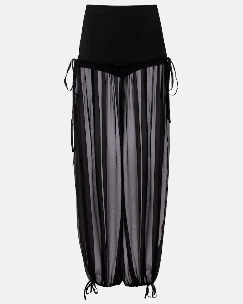 Nensi Dojaka Weite Hose aus Seide mit Mesh Schwarz