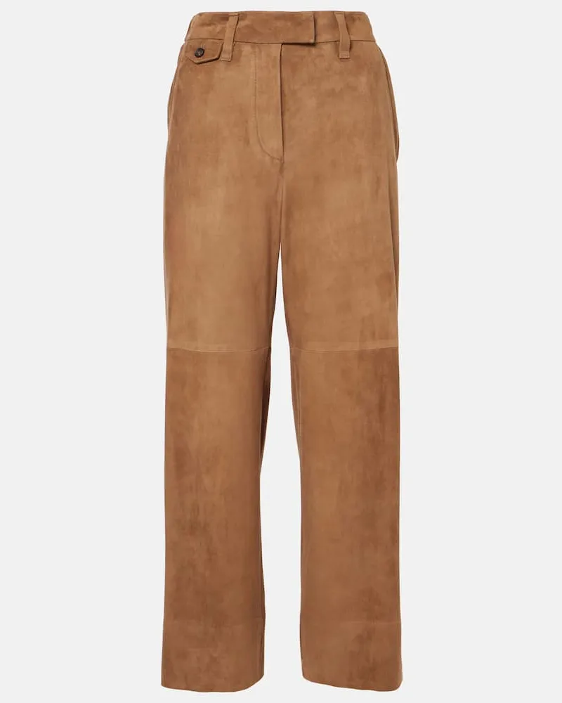 Brunello Cucinelli Weite Mid-Rise-Hose aus Veloursleder Braun