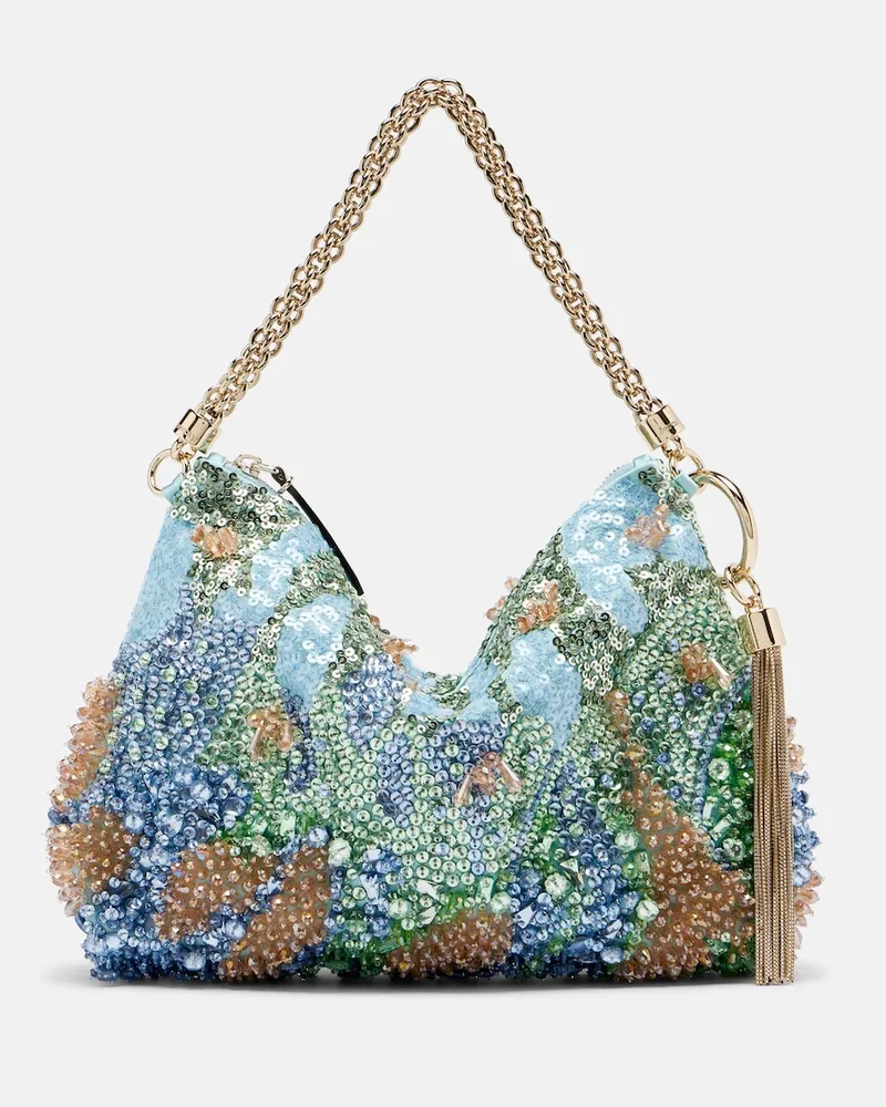 Jimmy Choo Tote Callie Small aus Brokat Blau
