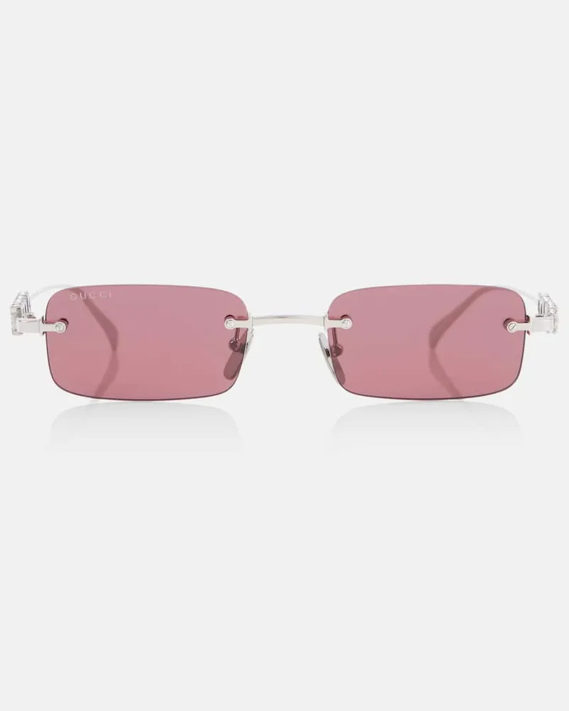 Gucci Eckige Sonnenbrille mit Kristallen Pink
