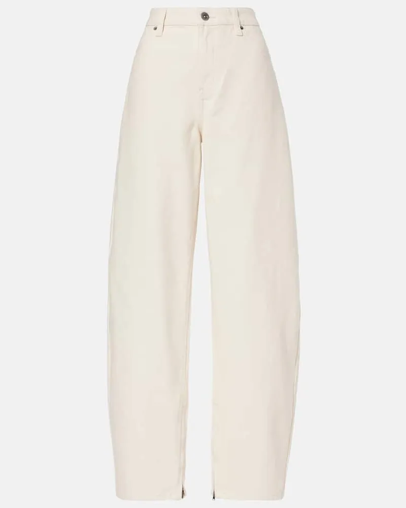 Self-Portrait High-Rise Barrel Jeans Beige
