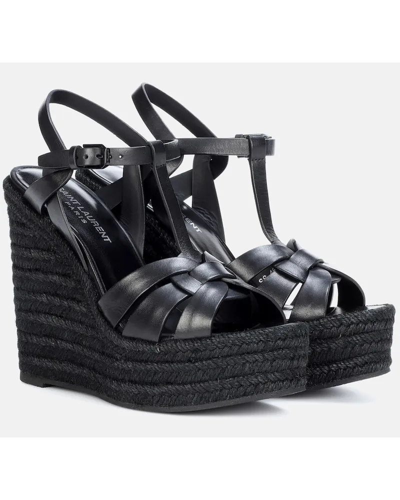 Saint Laurent Wedge-Sandalen Tribute 130 aus Leder Schwarz