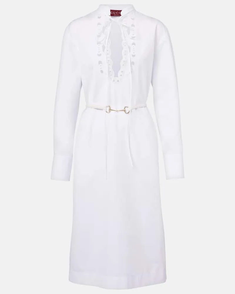 Gucci Midikleid Horsebit aus Baumwollpopeline Weiß