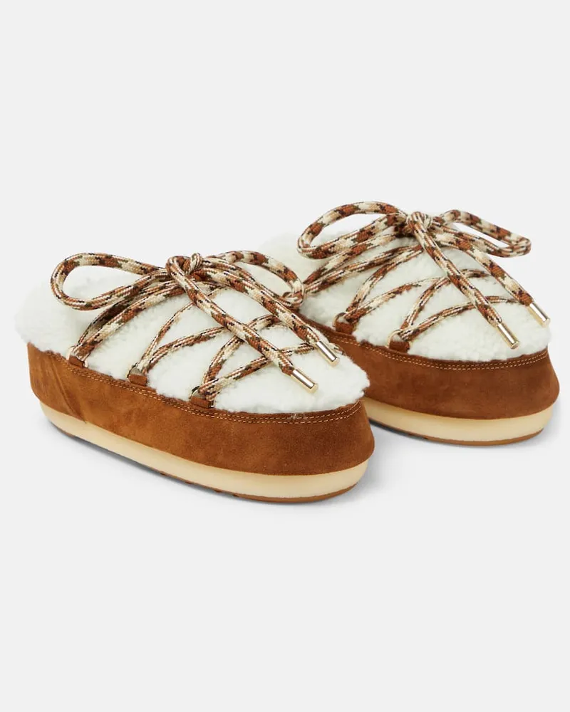 Moon Boot Slippers aus Veloursleder mit Shearling Weiß