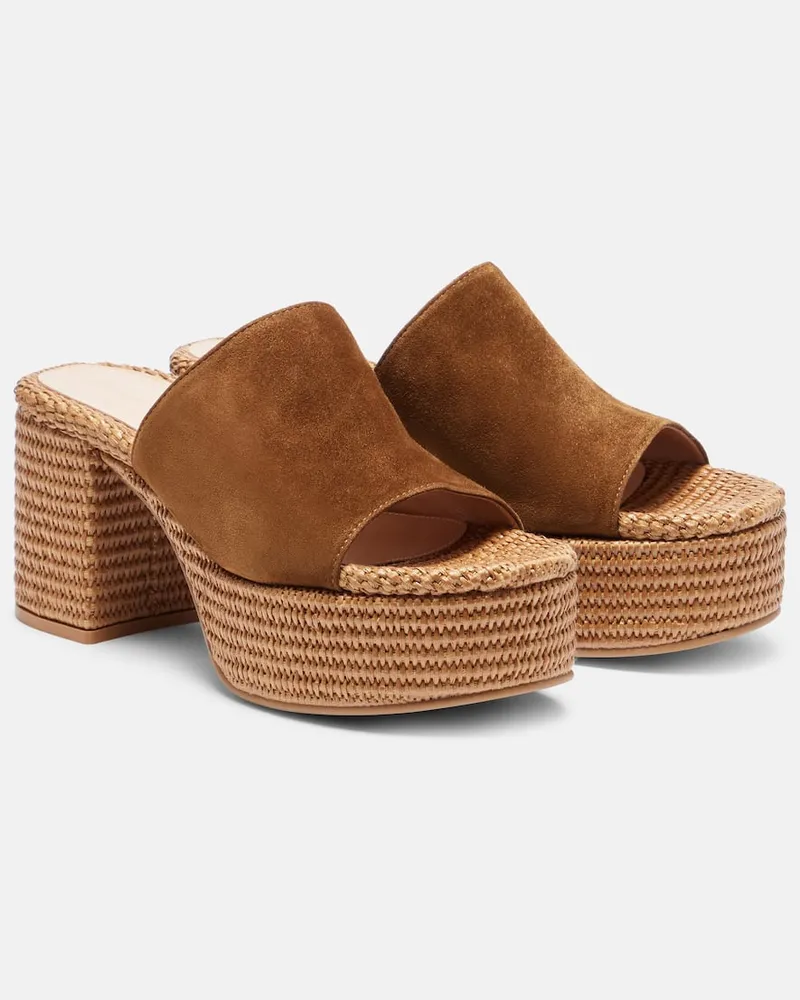 Gianvito Rossi Plateau-Pantoletten aus Veloursleder Braun