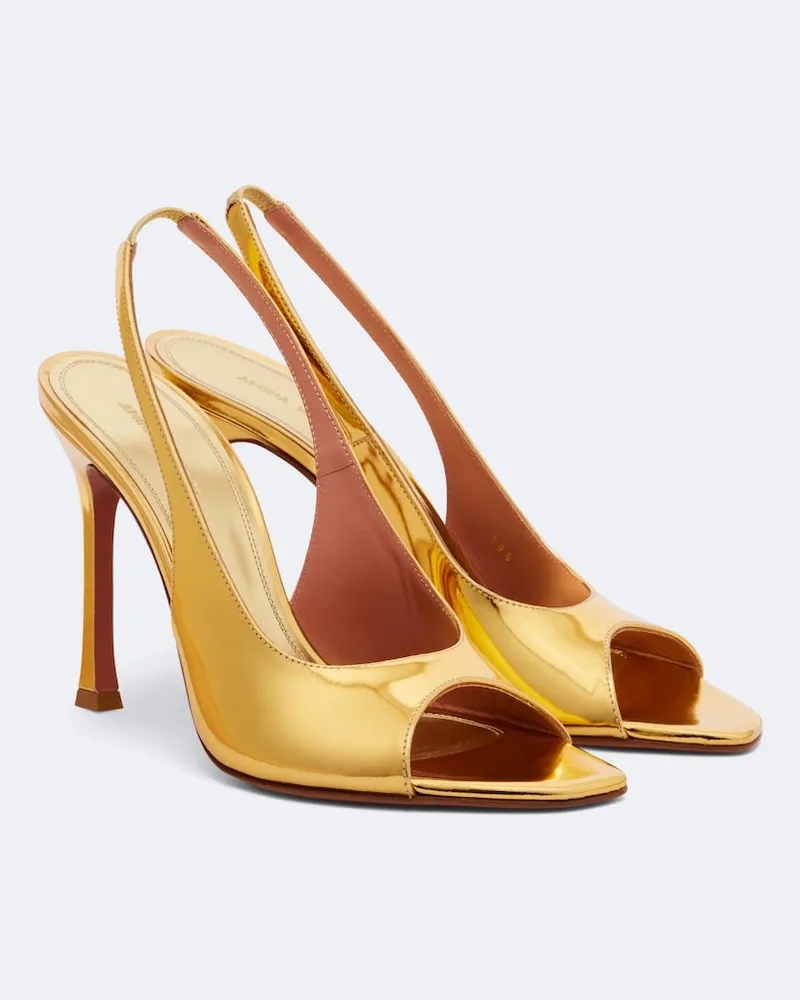 Amina Muaddi Slingback-Sandalen Alexa aus Metallic-Leder Gold