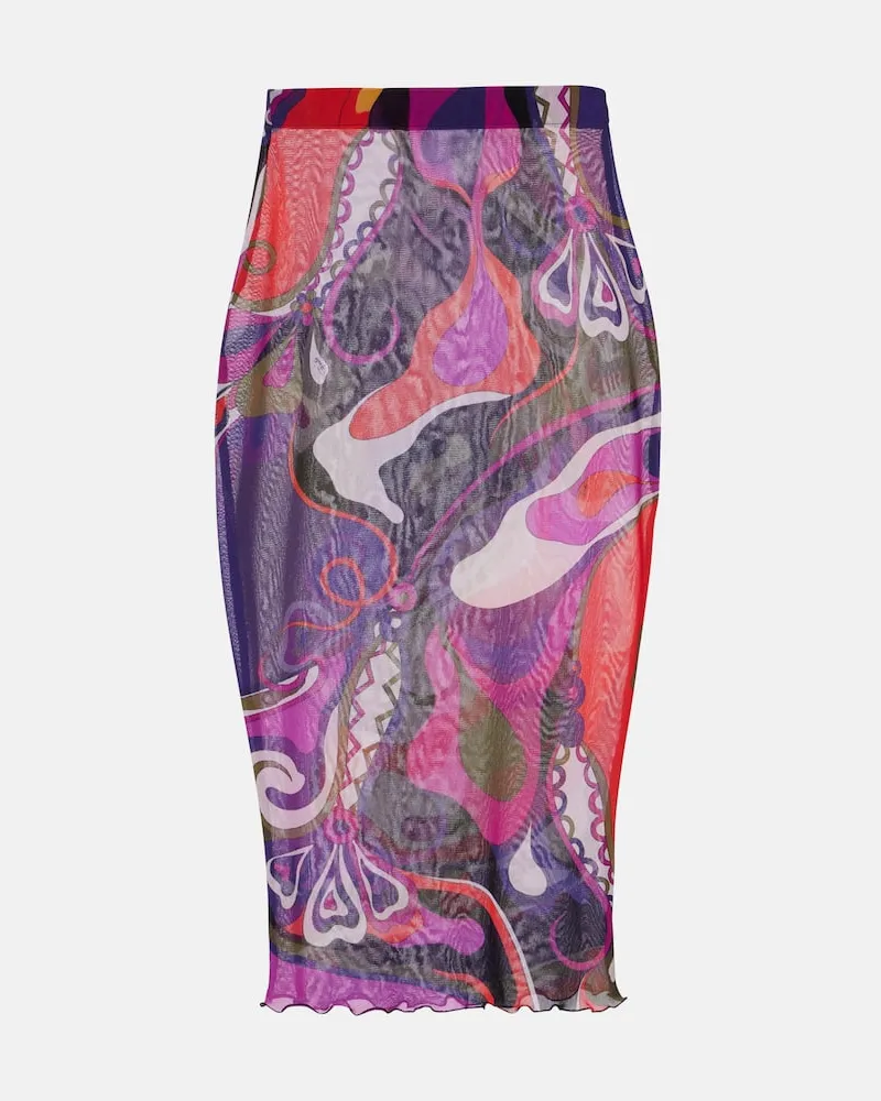 Emilio Pucci Bleistiftrock Orchidee aus Mesh Multicolor
