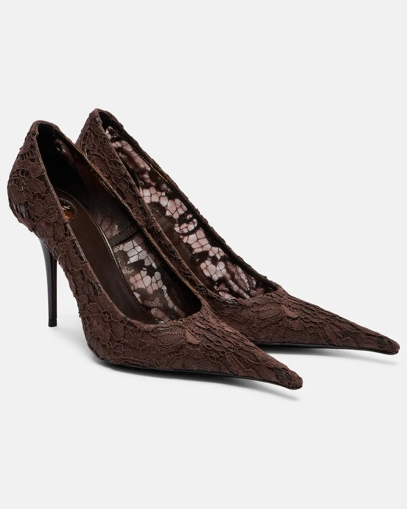 Saint Laurent Pumps Thierry 95 aus Spitze Braun