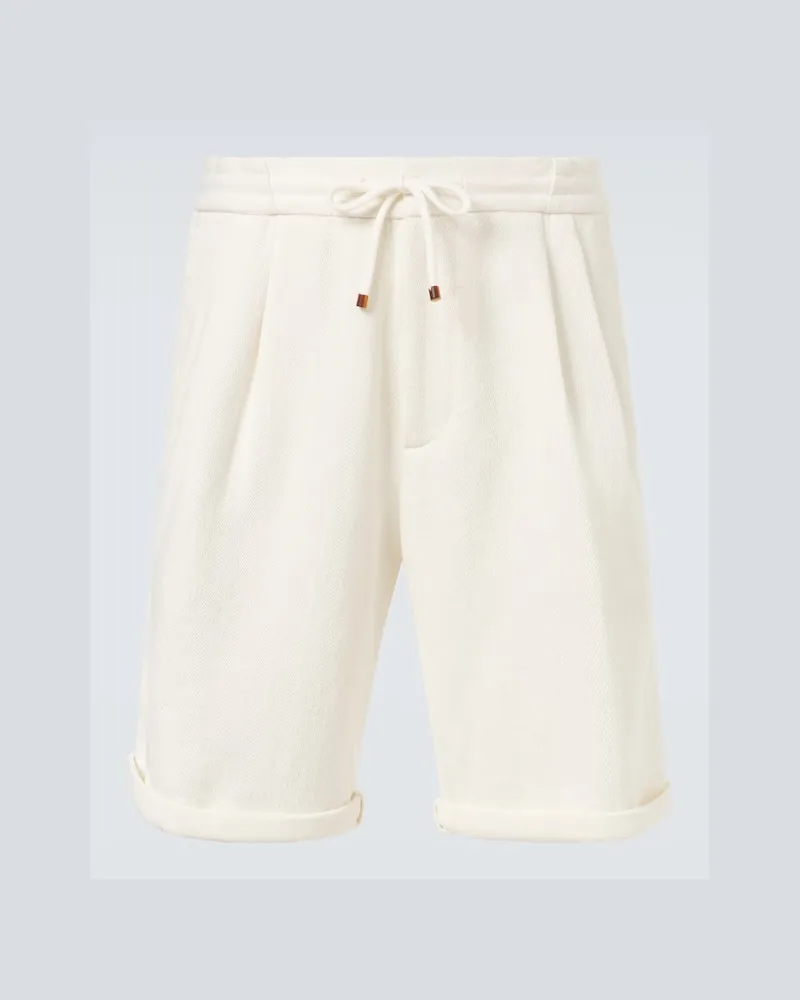 Brunello Cucinelli Bermuda-Shorts aus Baumwolle und Leinen Weiß
