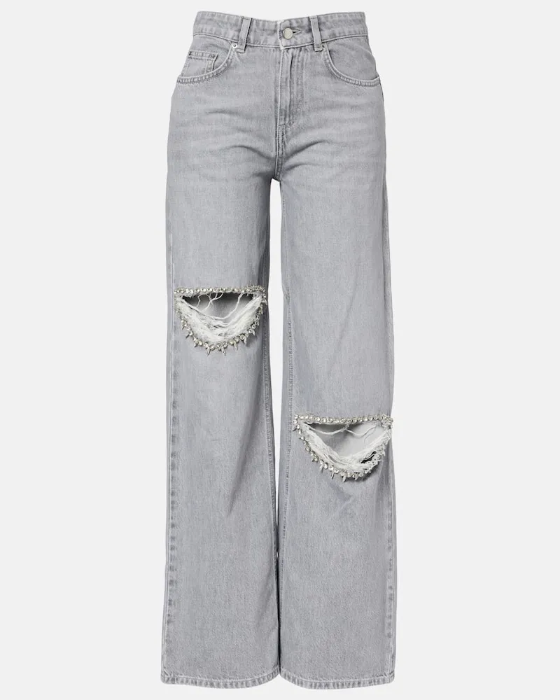 Area Wide-Leg Jeans mit Kristallen Grau