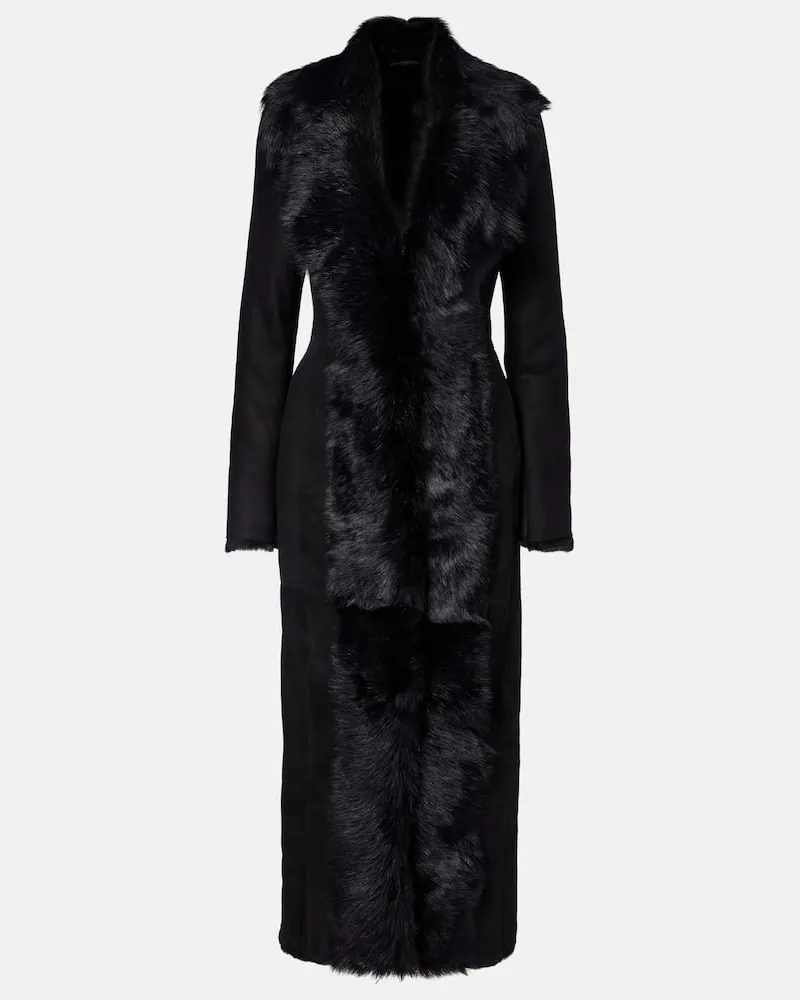 Magda Butrym Mantel aus Veloursleder mit Shearling Schwarz